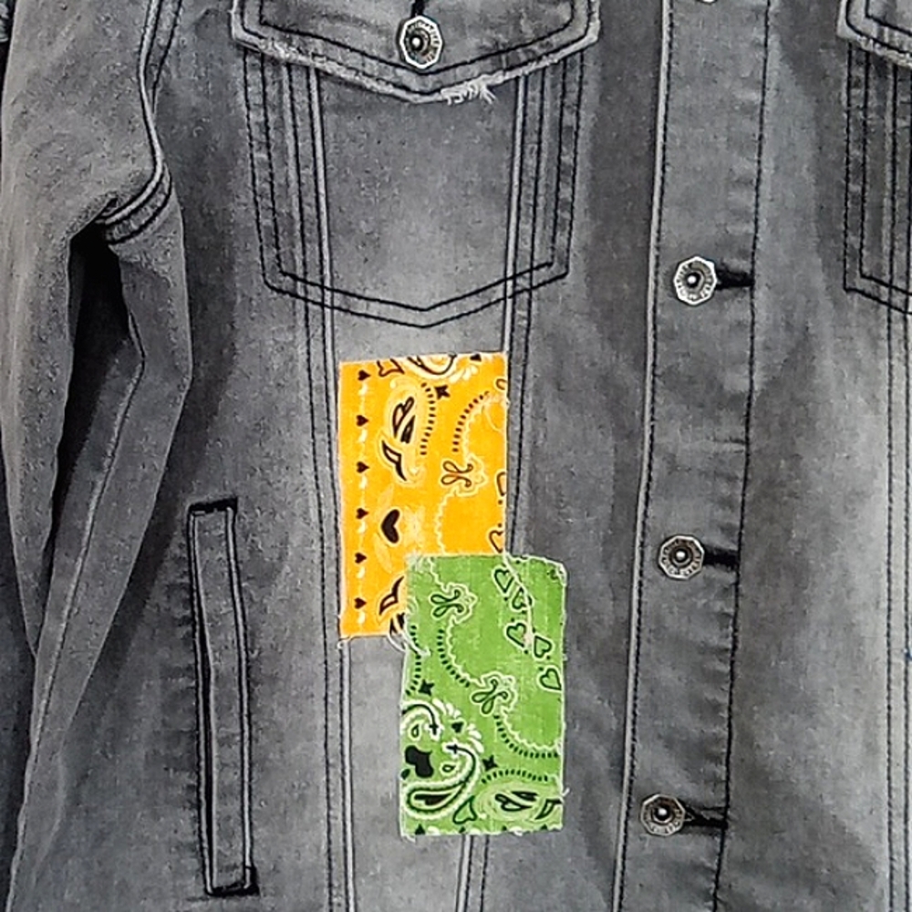 Rutherford Vintage Patchwork Jean Jacket Gray Den… - image 5